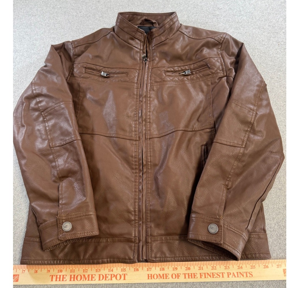XRAY Jeans Moto Jacket‎ Mens XL Brown Excellent Faux Leather Sherpa Lined Biker